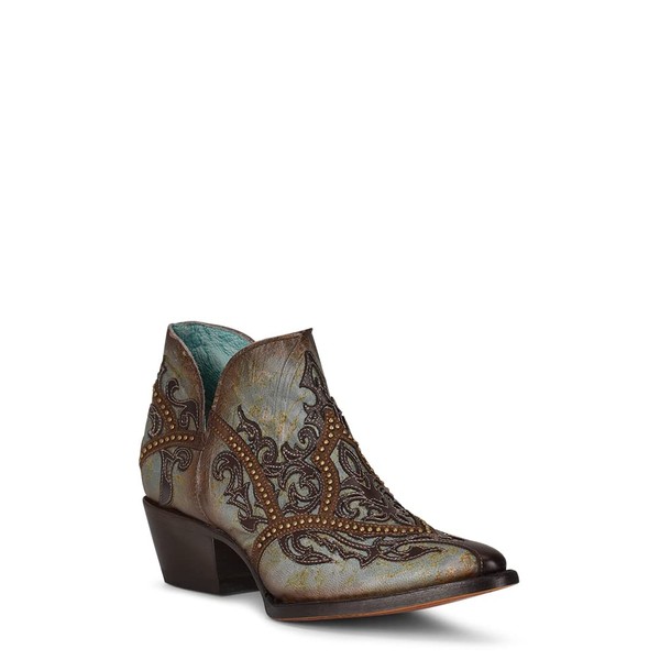 CORRAL LADIES LD TURQUOISE OVERLAY & STUDS BOOTIE POINTED TOE,