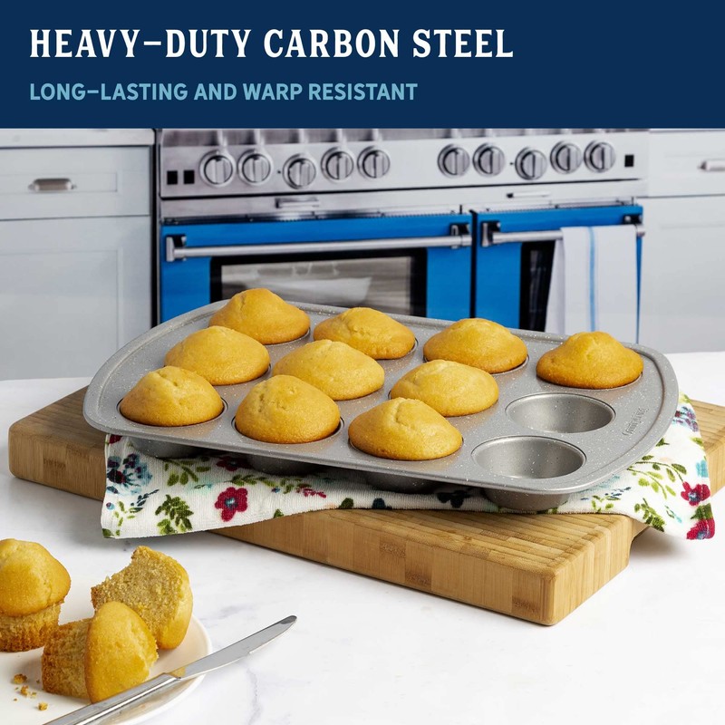 Country Living Nonstick Muffin Pan, Heavy Duty Carbon Steel with