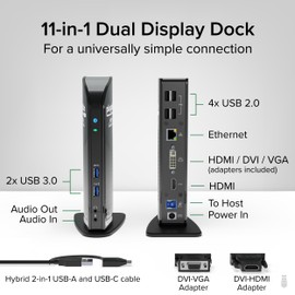 Plugable USB 3.0 Universal Laptop Docking Station for Windows (Dual Video HDMI & DVI / VGA, Gigabit Ethernet, Audio, 6 USB Ports)