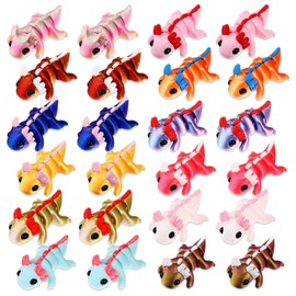 Honoson 24 Pcs 3D Printed Axolotl Fidget Toy 3D Printed Small Animal Toy Flexible Cute Articulating Pet Stress Relief Fidget Toys for Play and Display