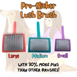 Pro-Slicker Brush Grooming Tool for Pets: Medium Teal, Soft Cushion Bed of Dull Pins, Gentle but Effective. Easily and Painlessly Remove Thick Undercoat. Reduce Brushing Sessions, Groom like a Pro