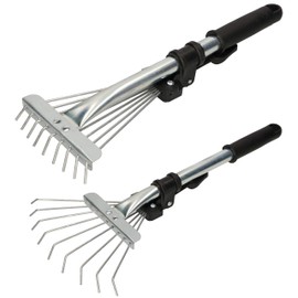 KOTARBAU® Robust fan broom, 20 cm, made of metal, adjustable 25 - 100 mm, mini rake with 9 tines leaf rake, leaf brush, hand fan broom, hand rake, lawn rake, wire hand brush