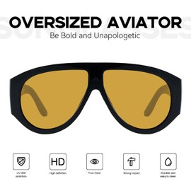 mosanana Retro Oversized Aviator Sunglasses for Women Men Trendy 70s Vintage Cool 2025 Fashion Big Shades Black Yellow MS52474
