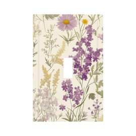 Watercolor Floral Leaves 1 Gang Light Switch Cover Single Toggle Wall Plate Small Purple Flowers Daisies Decorative Electrical Switchplate Covers for Country Bedroom Kitchen Living Room Decor