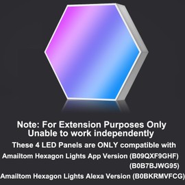 Amailtom Hexagon Light Panels Expansion 4 LED Panels, Hexagon LED Wall Lights Dreamcolor Effects, Smart Gaming Lights Music Sync for Gaming Room Setup (No Controller/Remote)
