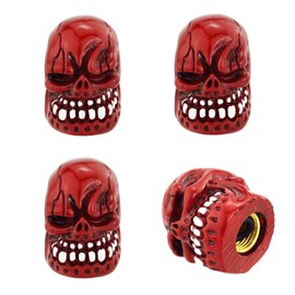 Lunsom Skull Tire Valve Stem Caps Vehicle Wheels Air Valves Hole Cover Accessories Fit Most Car Motorcycle Bike (4PCs Red)