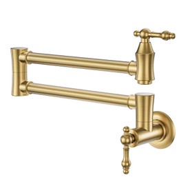 ARCORA Pot Filler Faucet, Traditional Brushed Gold Pot Filler Wall Mount Commercial Stove Faucet with Double Joint Swing Arms Brass Kitchen Pot Faucet