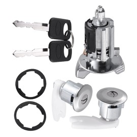 Motoforti Ignition Switch Lock Cylinder, Door Lock Cylinder Kit, for Ford F150 250 350 Pickup 1992-1995, Metal, with 2 Keys, Black Silver Tone, 1 Set