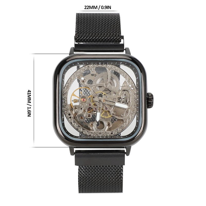 FORSINING Stainless Steel Strap Waterproof Hollow Automatic Mechanical Men WatchBlack