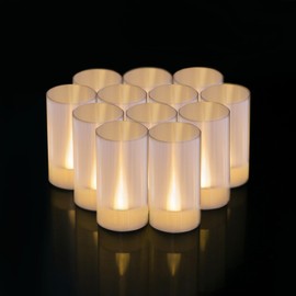 LANKER Flameless Candles, Battery Operated LED Pillar Candles, D1.5 x H3 inch, Flickering Warm White Long Flame-effect Light, Romantic Electronic Fake Votive Candles, Set of 12 (Warm White)