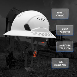 LOHASWORK Full Brim Hard Hat, Hard Hat with Chin Strap, Cascos De Construccion, Hard Hats Construction OSHA Approved, Vented Construction Safety Helmet, Work Helmets for Men Women (White)