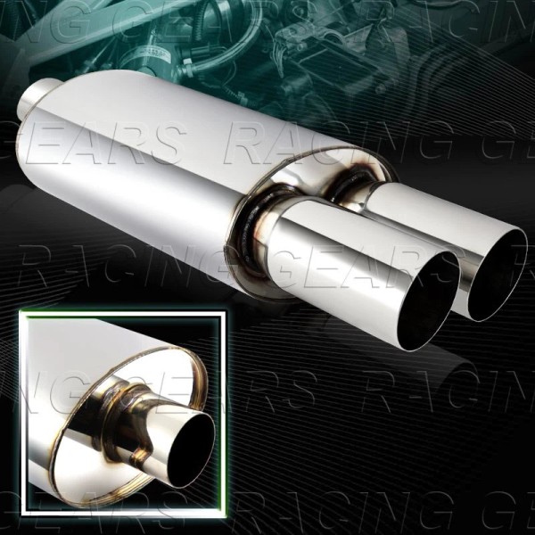 Racing_Gear 3" Dual Flat Tip T-304 Stainless Exhaust Resonator Muffler