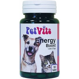 PetVits Energy Boost for Cats & Dogs : Energy and Fatigue Pet Supplement : 90 Tablets, in a 99% recycled pot
