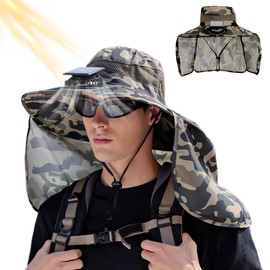 Solar Fan Hats for Men | Wide Brim Breathable Fishing Hat with Neck Flap,Women's Accessories for Camping Garden Outdoor Hot Day Hiking Khaki