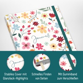 paper&you® Bullet Journal Dotted A5 with Elastic Band "Wild Flower" 156 Pages, Dotted Notebook, Diary - Sustainable and Climate Friendly