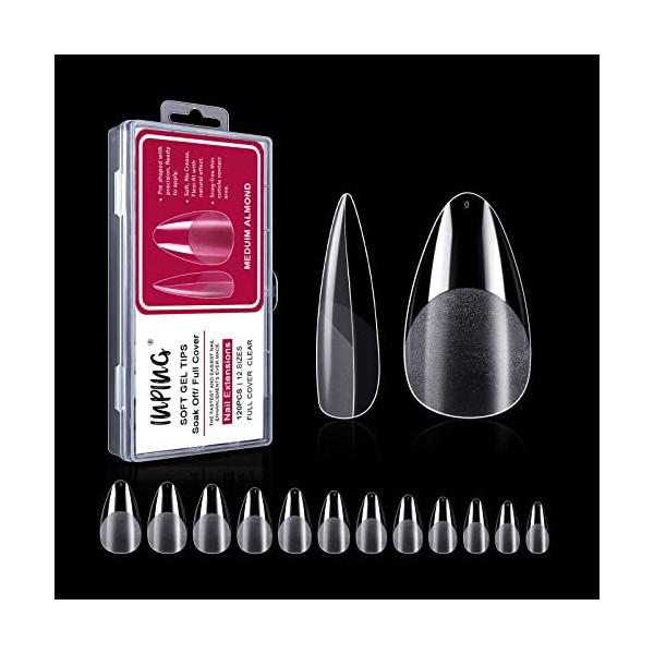INPING Soft Gel Full Cover Nail Tips, 120PCS Medium Almond