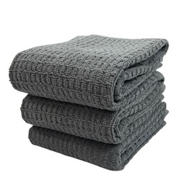 Toallas de cocina de color gris gofre, 100% algodón, paño de limpieza suave, absorbente, rizo, juego de 3 multiusos, para uso diario (caja gris)