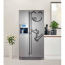 (21x40 cm) Vinyl Fridge Decal Cute Happy Yummy Face / Full Stomach Silhouette Art Decor Refrigerator Sticker / DIY Mural + Free Random Decal Gift!