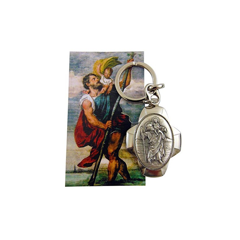 St Christopher Metal Keychain Travel Saint Key Ring with Holy