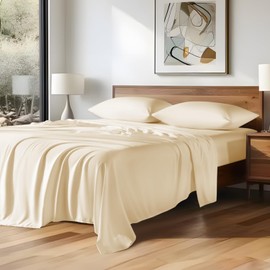 SONORO KATE Tencel Sheets, 100% Eucalyptus Lyocel Sheet Set, Soft Breathable & Cooling Sheets for Hot Sleepers, Silk Smooth Bed Sheets, 16" Deep Pocket - 4 Piece(Ivory,King)