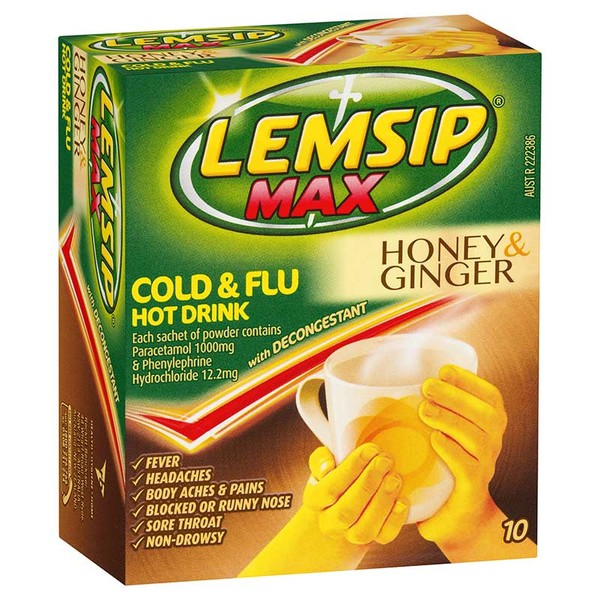 Lemsip Max Cold & Flu Hot Drink (Honey & Ginger) X 10 Sachets