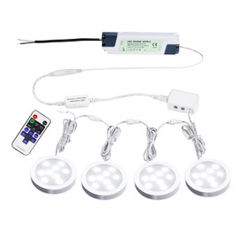 AIBOO LED Under-Unit Light Dimmable, Ultra Thin Under-Unit Light Kitchen LED 230 V with Remote Control, Durable, LED Cabinet Lighting with Fixed Wiring for Kitchen (4 Pack, Day White)