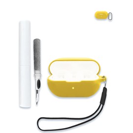Case for ambie Sound earcuffs AM-TW02 Open-Ear Headphones, Soft Silicone Protective Portable Scratch Shock Resistant Shell with Cleaner Kit & Carabiner & Lanyard for Ambie AM-TW02,Yellow