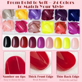 AddFavor Oval Press on Nails Short, 576pcs Oval Fake Nails Full Cover Glossy Short Nails Press on Acrylic False Nail Tips 24 Colors for Women