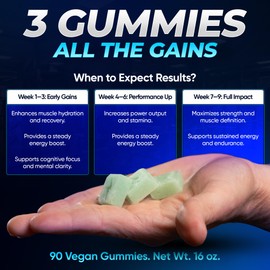 Laser Beams Creatine Monohydrate Gummies for Women & Men- 5g Creapure Creatine per Serving - Vegan, Blue Raspberry Flavor - Boost Muscle Strength, Endurance, Recovery & Mental Focus (90 Gummies)