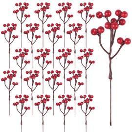 YiYa 36 Pcs Christmas Holly Berries Artificial Red Berry Stems for Wreath Decorations Christmas DIY Crafts Decoration Christmas Tree Party Decoration