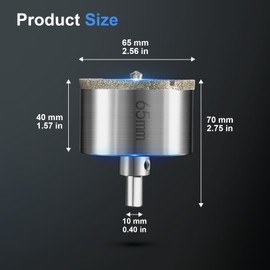 Diamond Drill Bit Hole Saw 65 mm with Centre Drill Professional Diamond Core Hole Drill Tile Drill Glass Drill Metal Hole Saws Universal HSS Hole Saws for Glass Tile Ceramic Marble Limestone