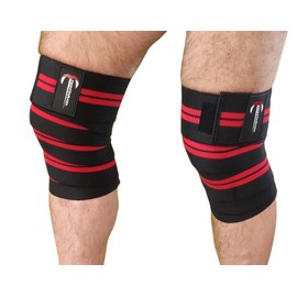 Knee Wraps Vendas elásticas levantamiento de Pesas Paquete con un Par Gimnasio (Negro con Rojo)