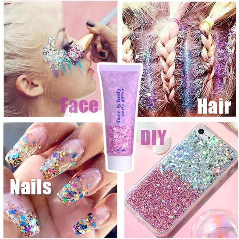6 Color Sequins Glitter Body Gel 50ml Glitter Liquid Festival