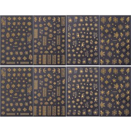 8 Sheets Gold Glitter Christmas Snowflake Nail Stickers,3D Winter Holiday Christmas Nail Decals Xmas Trees Ballet Dancer Star Nail Art Stickers for New Year Nail Designs Nail Decor Nail Accessories
