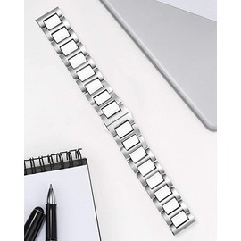 BINLUN Replacement Bracelet Stainless Steel Ceramic Bracelet Polished 12 mm / 14 mm / 18 mm / 20 mm / 22 mm with Butterfly Buckle, 22 mm, Stainless steel and ceramic