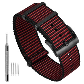 Ayadoo Stripe Nylon Watch Bands, Sport One-Piece Watch Strap Compatible With 18mm Replacement, Black & Red with Black Buckle