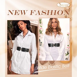 JASGOOD Women Wide Belt Elastic Vintage Buckle Leather Belt for Ladies Dress(Black,Fit Waist Size 26-31 Inch)