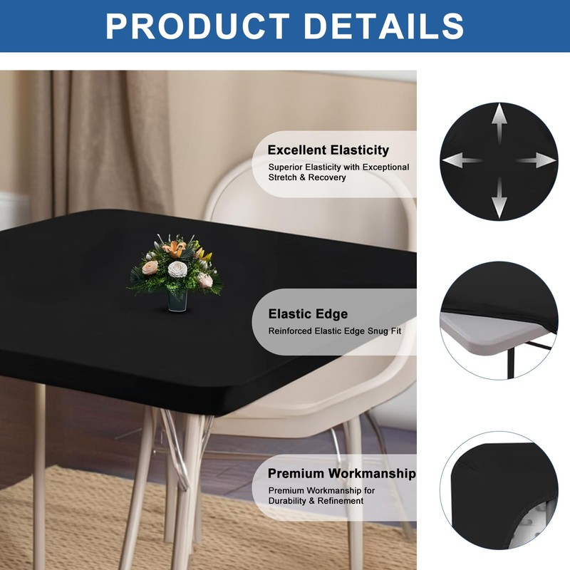 NALVXIN, 2 Packs, Fitted Tablecloth Black Card Elastic Spandex Table