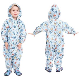 Toddler Rain Suit Baby Rain Suit Kids Rain Suits with Hood Waterproof Coverall One Piece Rain Suit for Kids(1-9 Years) Light Blue