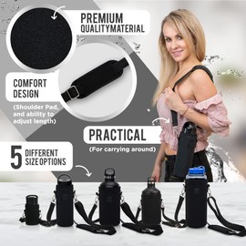 Made Easy Kit Neoprene Water Bottle Carrier Holder with Adjustable Shoulder Strap for Insulating & Carrying Water Container Canteen Flask Available in 5 Sizes (Fantasy Flowers, S (12oz-14oz))