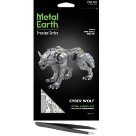 Fascinations Metal Earth Premium Series Cyber Wolf 3D Metal Model Kit Bundle with Tweezers