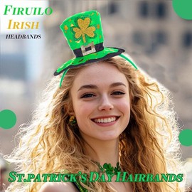 Firuilo St Patrick's Day Headbands Green Shamrock Hairbands Irish Top Hat Head Hoops Leprechaun Hat Har Accessories for Women
