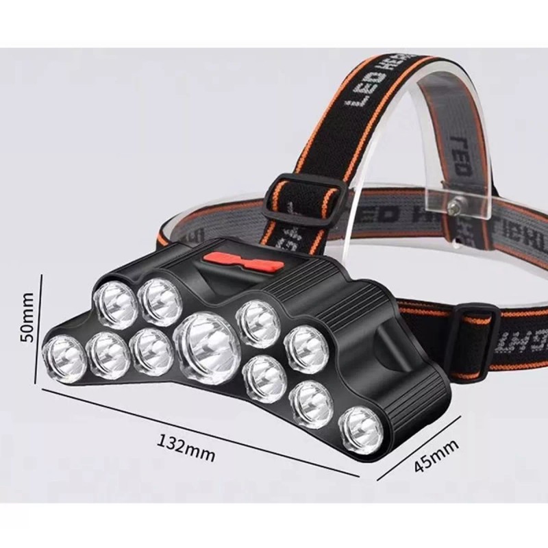 Dolores Lampara Táctica Cabeza Recargable Usb 11 Led Linterna Minera