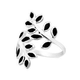 AeraVida Peaceful Olive Branch Sterling Silver & Simulated Black Onyx Inlay Wrap Ring - 7