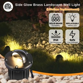 Gardenreet Brass Well Light - Waterproof 12V Ip65 In-Ground Landscape Lighting, LED Outdoor Replaceable Bulb Low Voltage Fixture, Antique Bronze for Tree Garden Pathway Without MR16 Bulb