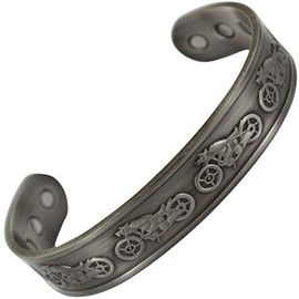 Pure Copper Magnetic Bracelet Mens Womens High Strength 6 Magnets Pewter Grey Motorbike Design Celtic Gift Pouch Included