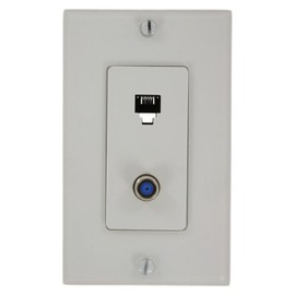 Leviton Decora Telephone/Video Wall Jack Assembly, 6P4C + F, Screw Terminals, 40159-W, White