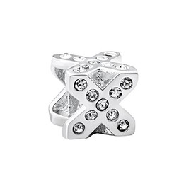 Quiges 925 Sterling Silver 3D Letter X Cube Bead Charm with Zirconia