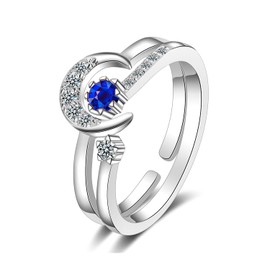 Anillo de Mujer TREE NEST Anillo Ajustable Anillo 2 en 1 Diseño de Estrellas y Luna para Mujer,Anillo de Boda Anillo de Promesa Regalo Ideal para Mujeres Color Plata Tamaño Universal 30065