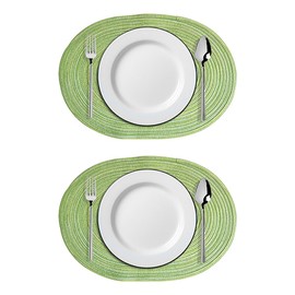 ikasus - Juego de 2 manteles individuales trenzados ovalados de 14 x 20 pulgadas, para mesas de comedor, tejidos naturales, resistentes al calor, color verde fruta